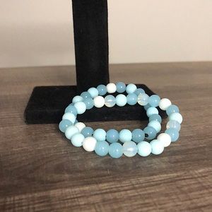 All light blue beaded bracelets